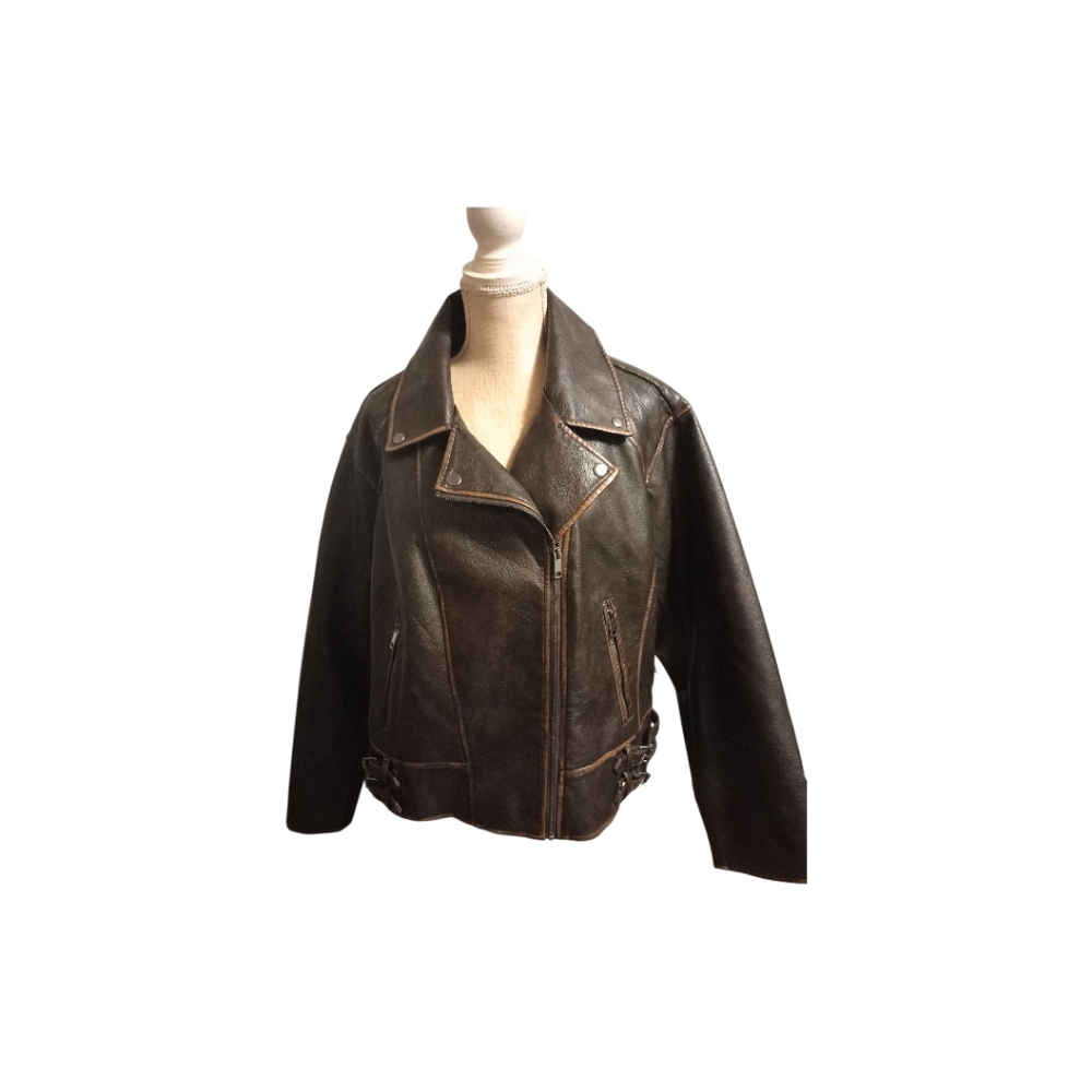 A.N.A. Women's Brown Faux Leather Bomber Jacket, Machine Washable, Size XXL, NWT